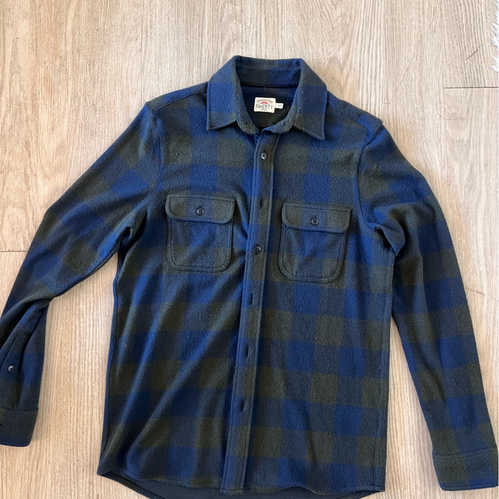 Faherty Navy and Charcoal Plaid Shirt
